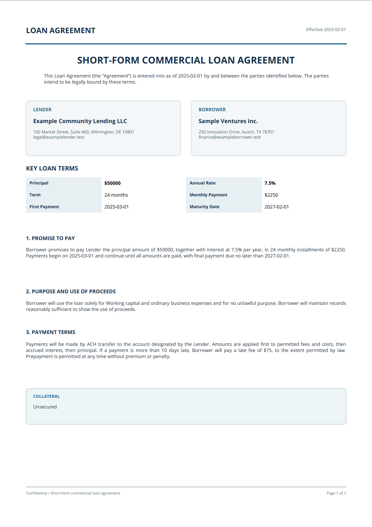 generated loan agreement with data